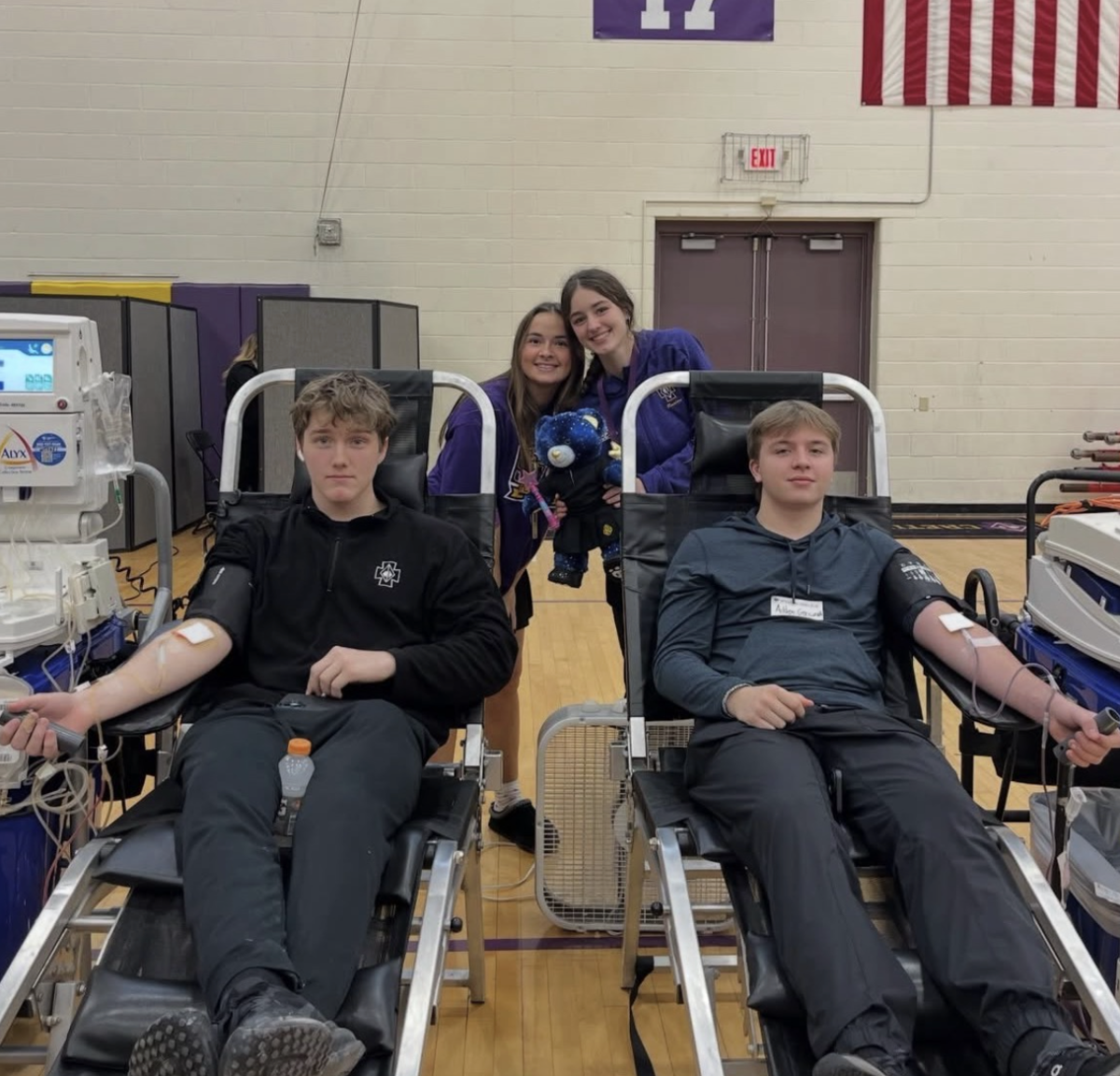 Sam Tallman '26 and Aidan Gerczak '27 donating blood. 